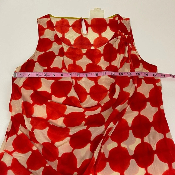 Maeve Anthropologie Blouse Womens Size 6 Red Ivory Geometric Draped Top Silk - Picture 7 of 8